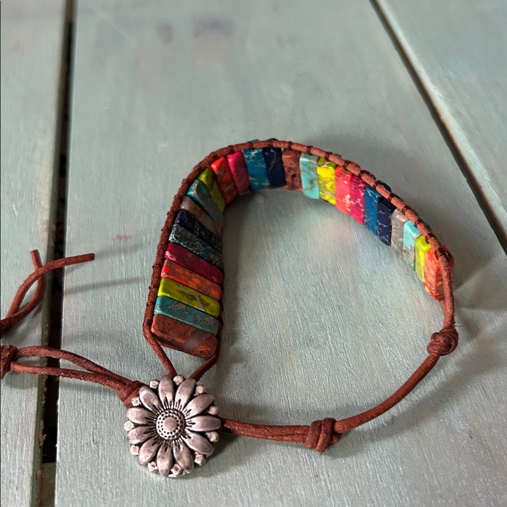 Colorful Beaded Bracelet with Flower Charm
